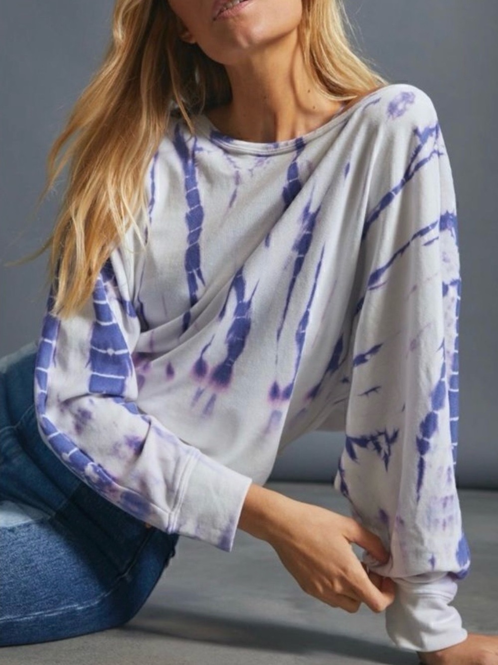 Saturday Sunday White and Purple Tie-Dye Off-Shoulder Cropped Top, Small